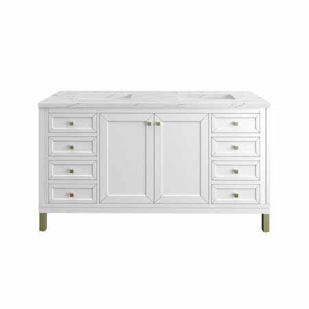 JAMES MARTIN VANITIES Chicago 60in Double Vanity, Glossy White w/ 3 CM Ethereal Noctis Top 305-V60D-GW-3ENC